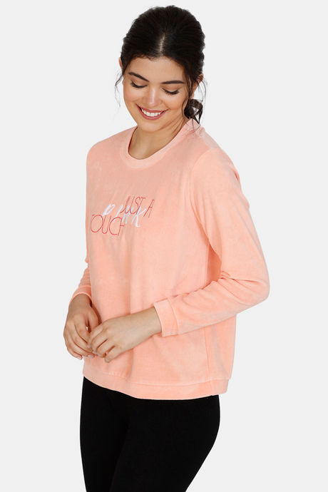 Zivame Velveteen Velour Knit Sweat-Shirt - Pink — image 2